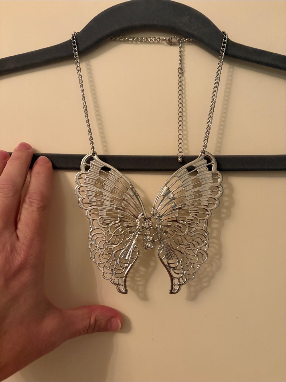 XL Silver Butterfly Pendant Necklace - Elegant Women's Statement Jewelry